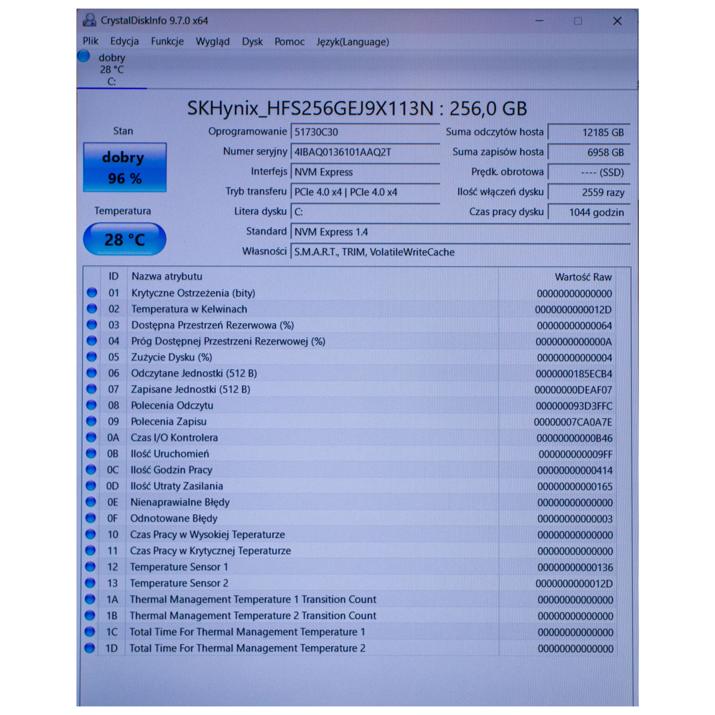 Dysk twardy M.2 256 GB SK Hynix PCIe NVMe 4.0 x4