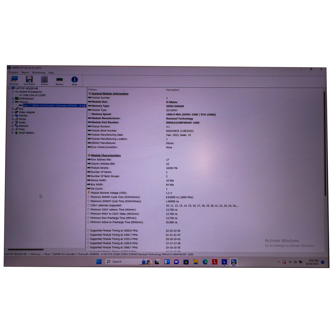 Kość RAM 8 GB SODIMM DDR4 1RX16 PC4 3200 MHz