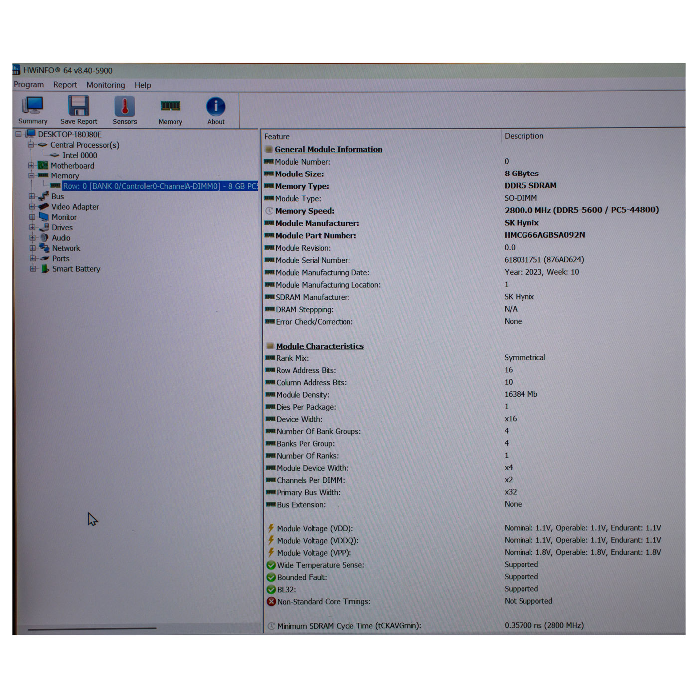 Kość RAM 8 GB SODIMM DDR5 PC5‑5600B SK Hynix
