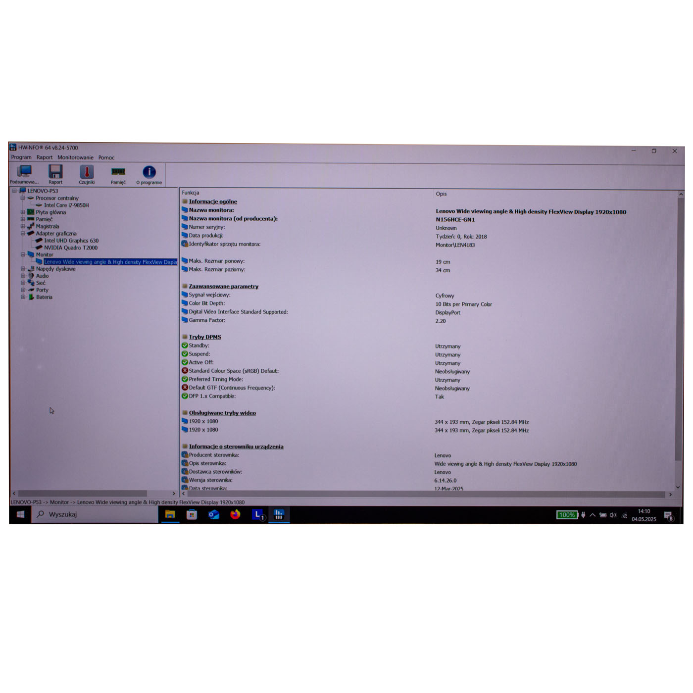 Matryca FHD Lenovo P51 P52 P53 P1 P15 X1 Extreme