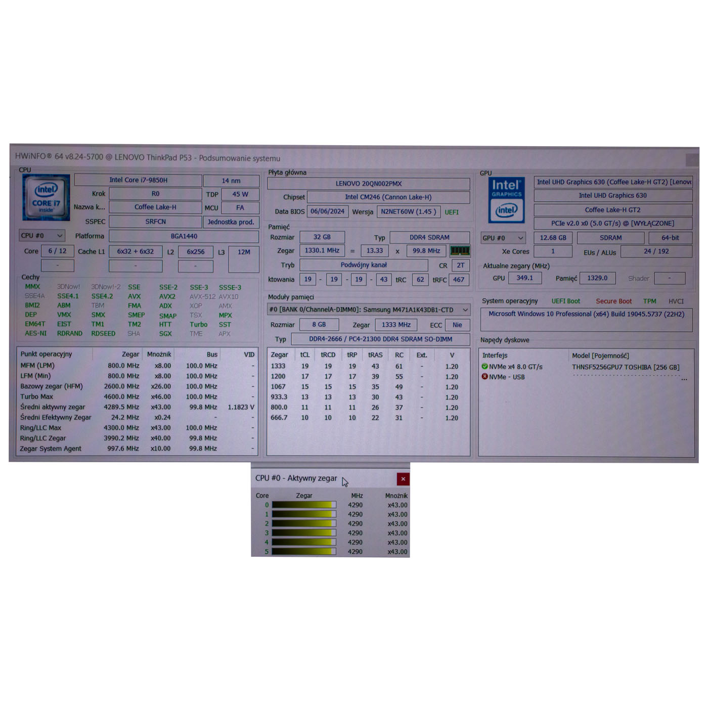 Płyta główna procesor Lenovo ThinkPad P53 i7 9850H