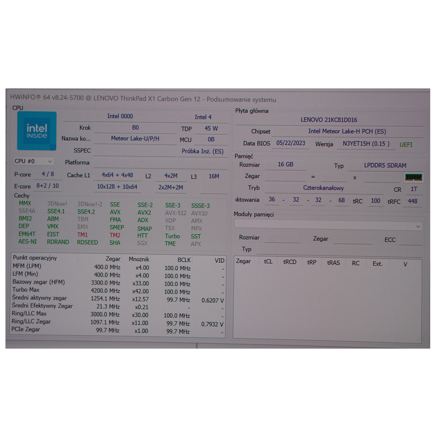 Płyta główna procesor Lenovo X1 Carbon 12 165U