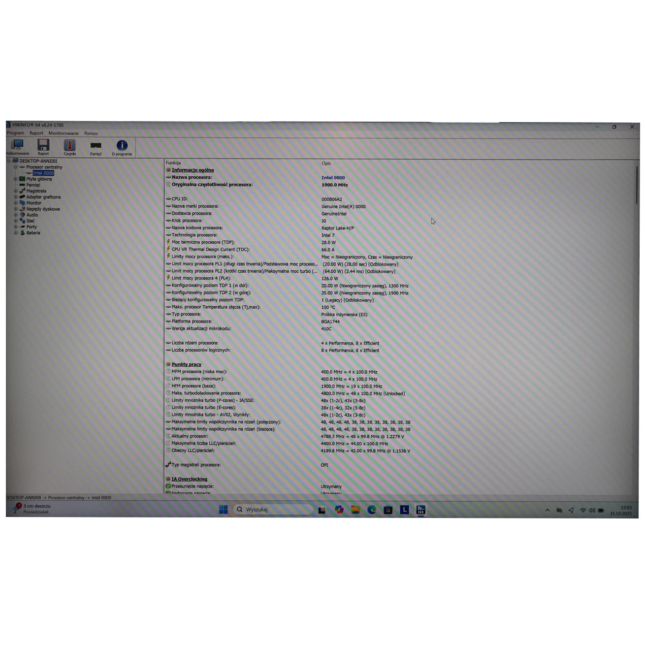 Płyta główna procesor Lenovo P16s 1 generacja