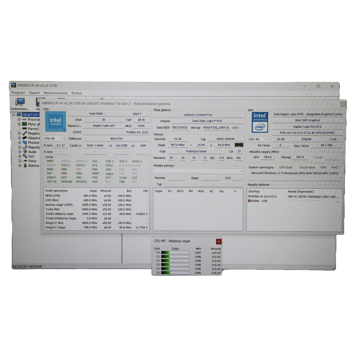 Płyta główna procesor Lenovo T16 2 generacja