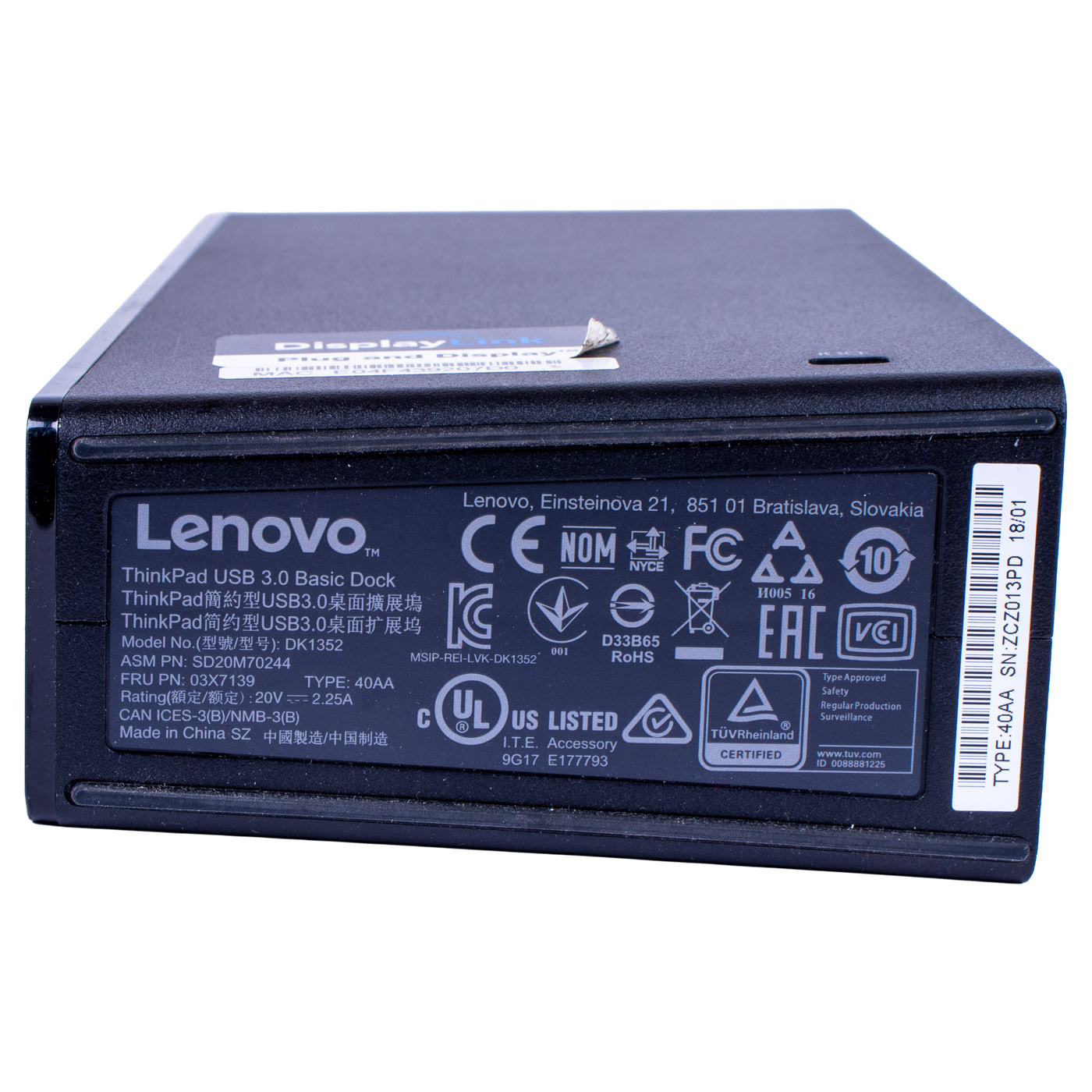 Stacja dokująca Lenovo ThinkPad USB 3.0 Basic Dock 03X6285